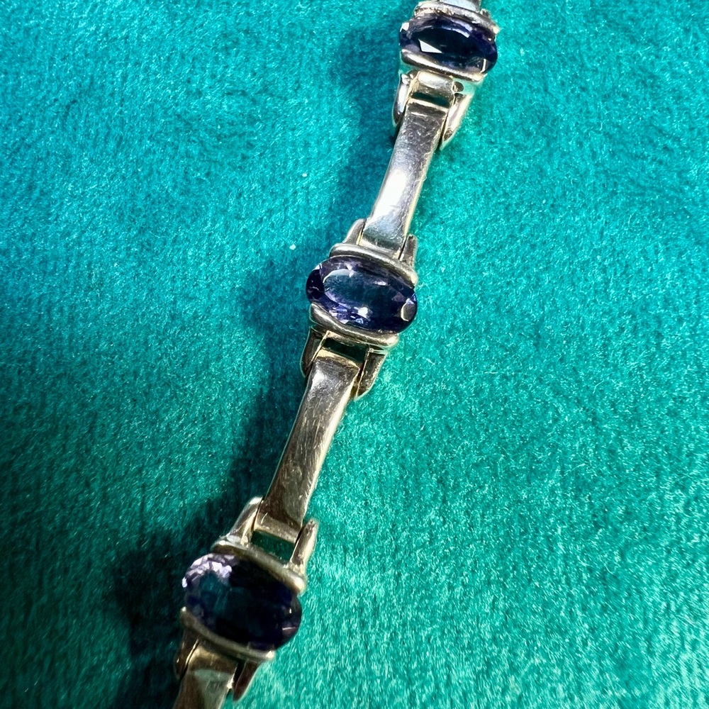 VintageTanzanite Bracelet stirrup links, 925 sterling silver Thailand.
